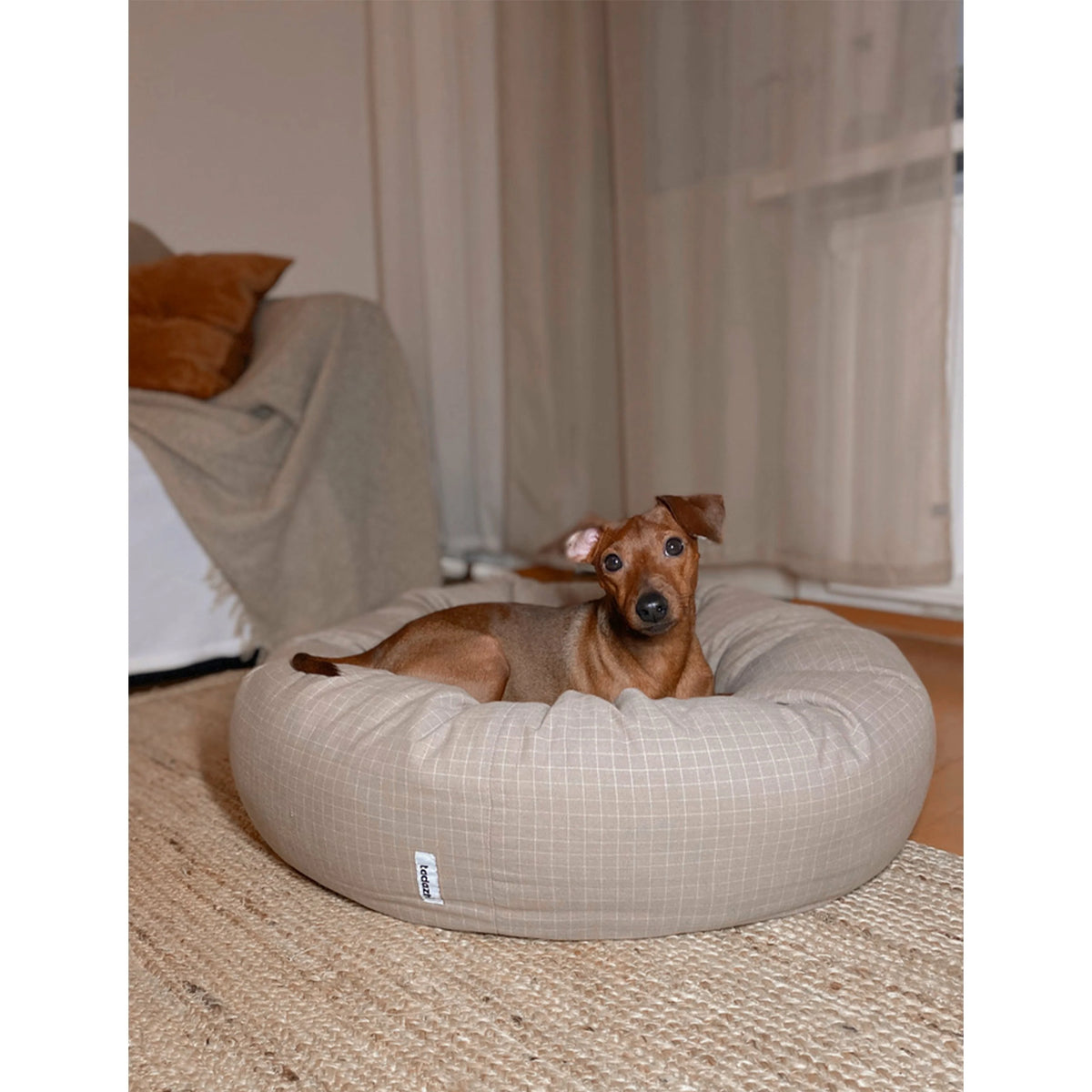 Hundebett "Donut" | check dark sand
